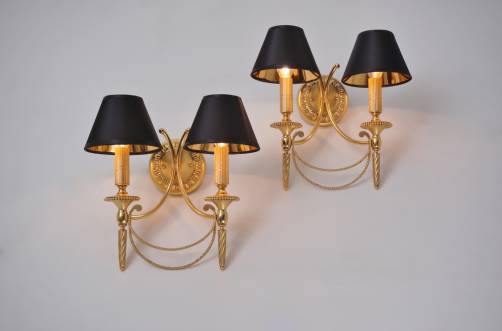 Sciolari wall lights gilt brass Neoclassical, a pair, 1960`s ca, Italian